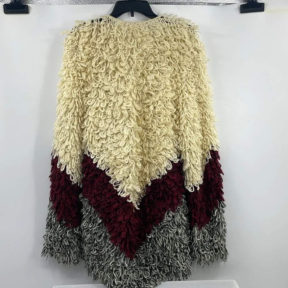 Venus Cream Burgundy Gray Shaggy Loop Knit Cardigan Sweater Size Large